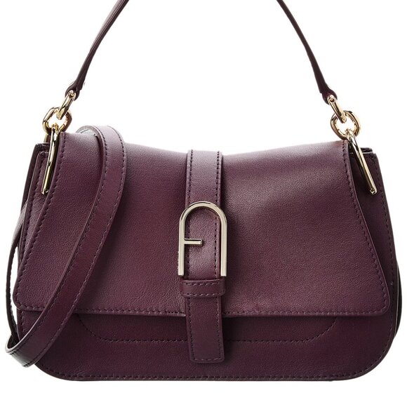 Furla Flow Mini Top Handle Burgundy Leather Shoulder Bag - Picture 1 of 12
